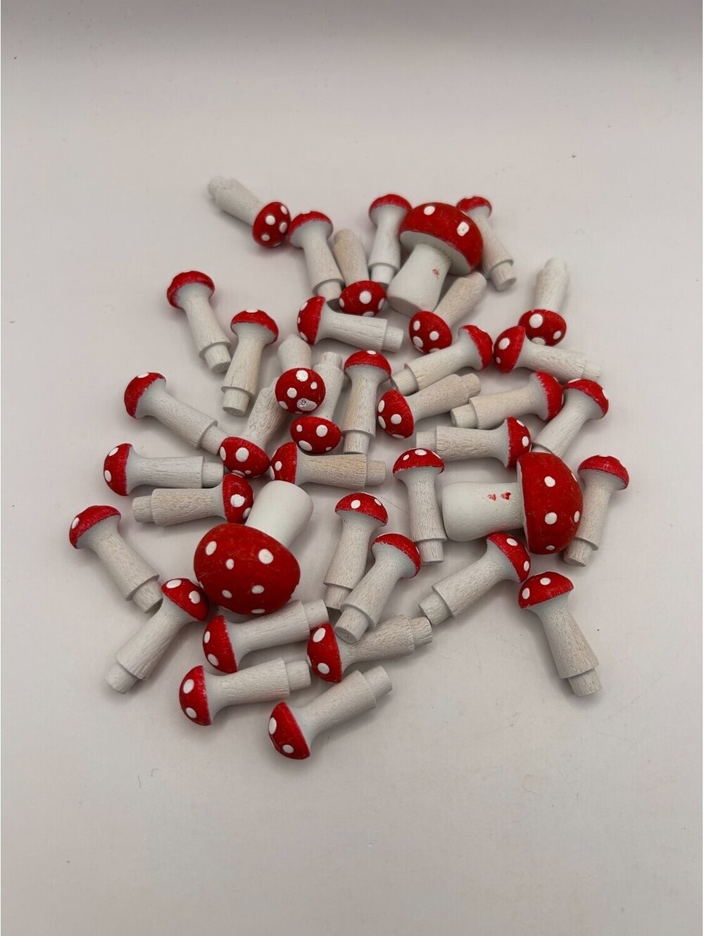 miniature wooden mushroom peg pegs Red